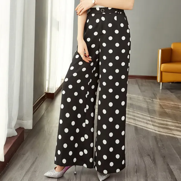 서풍 하이웨스트슬림슬랙스와이드팬츠 말동무 샘 봄계절 흑백 도트 하이웨이스트 긴바지 여자 슬림핏 드롭 드레이프 트렌드
