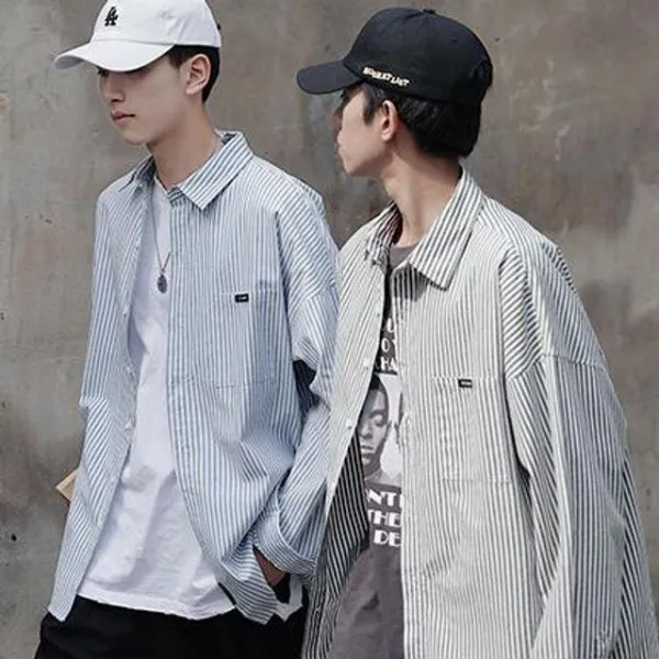 ZYX353238남성 스트라이프 긴팔 셔츠 캐주얼 셔츠남방 가디건, A