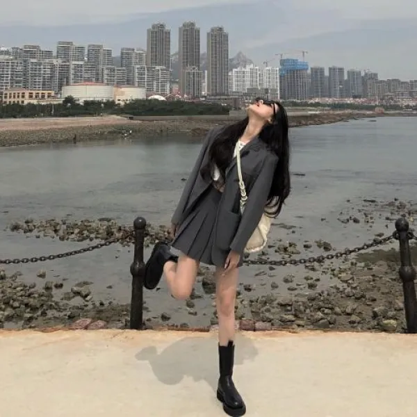 싱글코트옷 POETWONG 질감이 좋다 손수 이색 원형 GAO 급감 드롭 드레이프 수트슬랙스