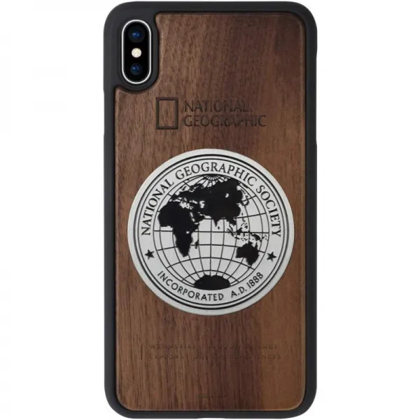 National Geographic iPhone XS Max 케이스 Metal-Deco Wood Case 월넛 6.5 인치 아이폰 커버 나쇼지오, 1, 단일상품