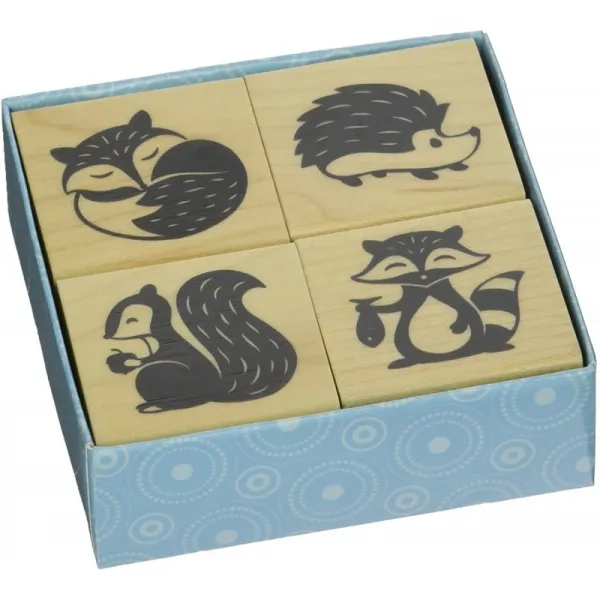 Inkadinkado Woodland Critters 탑재 고무 도장 세트 4 개, 단일상품, 단일상품