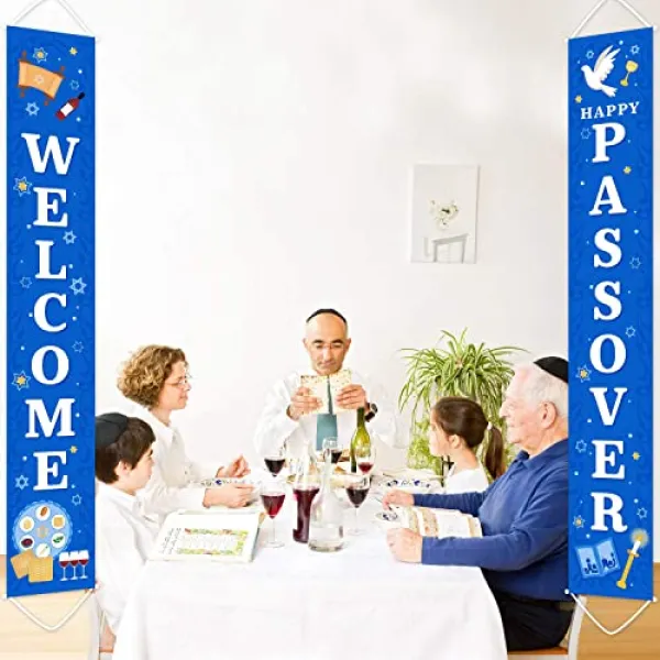 NMT 행복 유월절 환영 현관 배너 야외 실내 유월절 매달려 배너 장식 유월절 Seder Pessah 축하 Pesach 테마 파티 장식 홈 벽 - P0224084GKHYB52, 기본