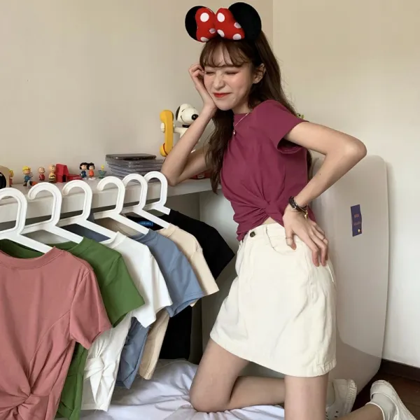 라우렌 하계반팔티 솔리드 무지 t셔츠 여성 여름 디자인 감복 유니폼 인싸템 걸스 코디 숏