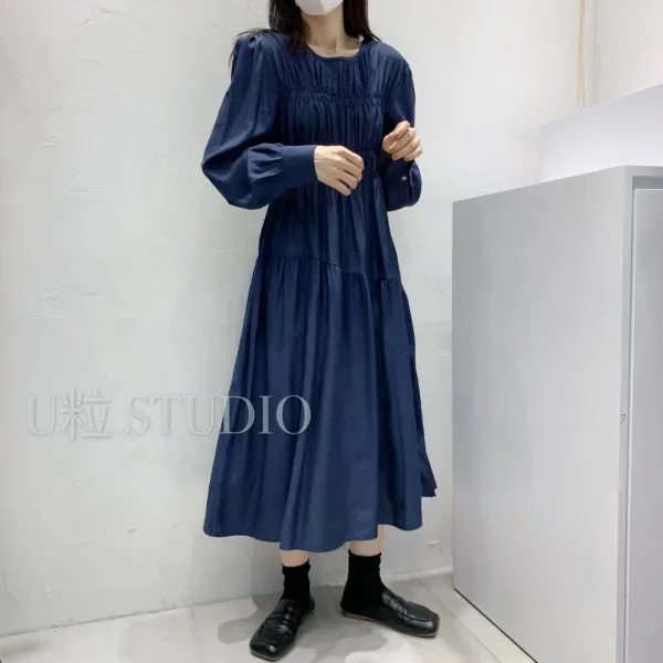 동상이몽 류이서 셔링 주름 라운드넥 롱원피스 4컬러