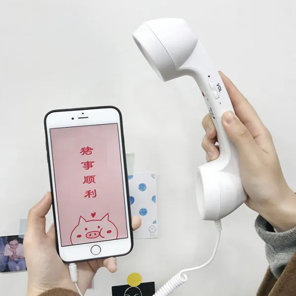 귀여운 복고풍 송화기 스마트폰 수화기 음량조절, 화이트+안드로이드, 없음