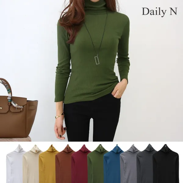 데일리앤 1+1 타코 골지 목폴라 슬림 티셔츠