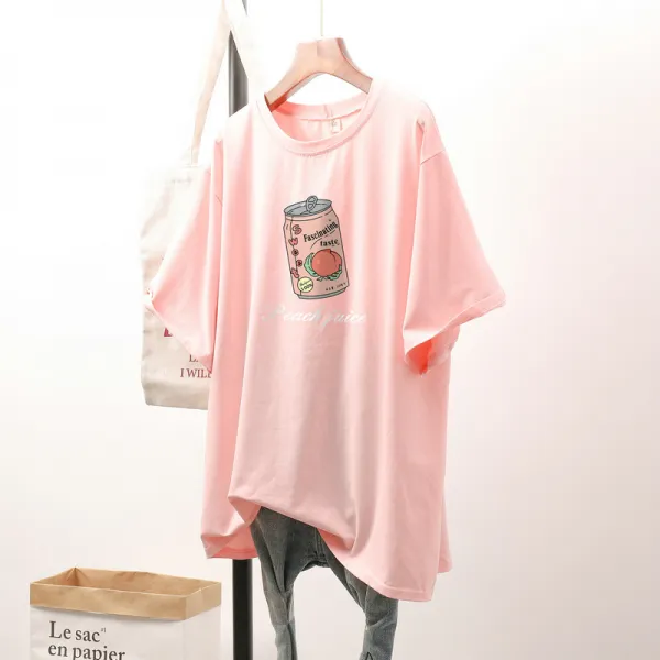 특대 사이즈 여성 200 통통 Mm 순면 미디 티셔츠 여 반팔 와이드 슬림 탑