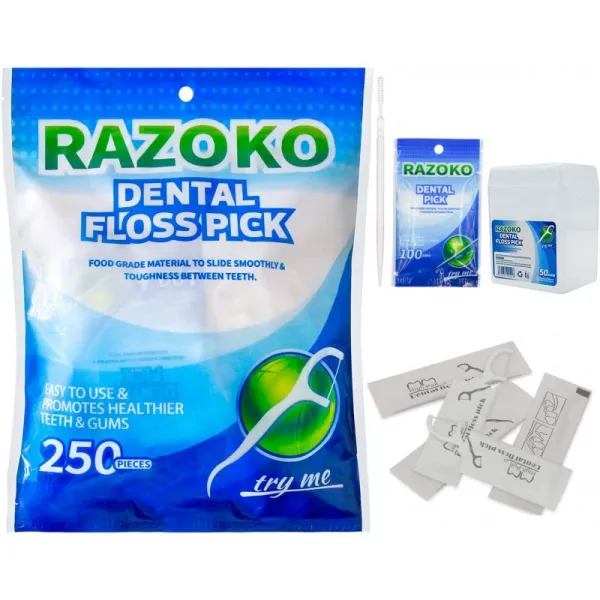 RAZOKO 치실 후비는 물건 높은 강인성 이쑤시개 스틱 휴대용 여행 케이스 개별 패키지 및 100pcs BrushP, 단일상품
