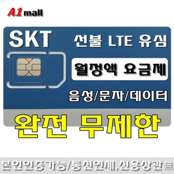 에이원몰 SKT무제한 선불유심칩 선불폰 유심카드, 1개, SKT 300+ 무제한