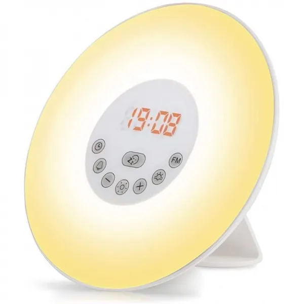 빛 알람 시계 생략 웨이크 업 라이트 Led 알람 시계 Fm 라디오 디지털 시계 빛 6 색상 6 자연 소리 10 디밍 단계 와 스누즈 단일옵션