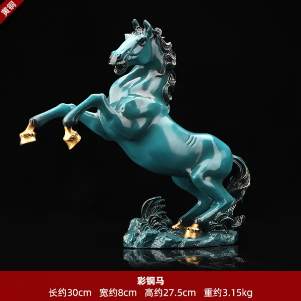 구리 장식품 순동호 실내 거실 사무실 엔틱한디자인 진열 공예품 대형 말 도착함 귀마개 채색 구리 블루 말에 박차를 가함 하
