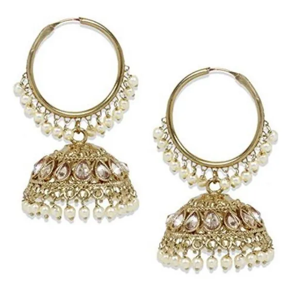해외 8월 사 나라 인도 볼리우드 골동품 골드 도금 진주 Jhumk