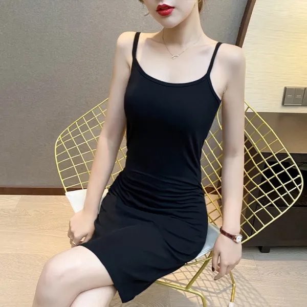 끈뷔스티에원피스 블랙 민소매 끈나시 슬립 허리보정 힙랩 하프기장 이너 여성 2308947922