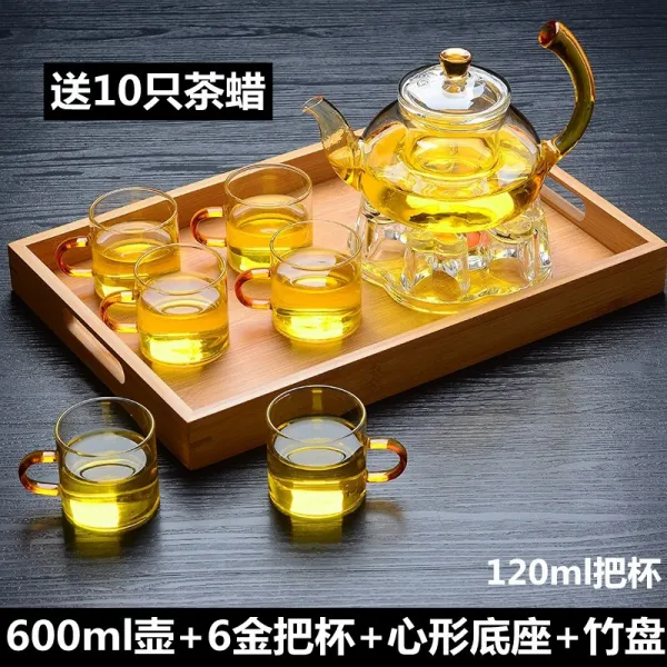 유리 찻잔 궁푸차 구 투명 물컵 여성 있음 손잡이 차를 음미하는, 금령호 대나무 쟁반   차 왁스