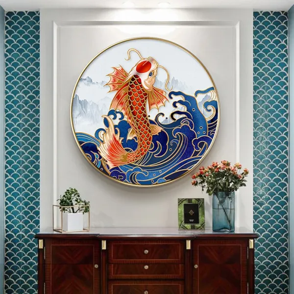 힘껏 뛰어오르는 잉어 한마리 비즈 큐빅 공예 보석십자수 비즈 DIY 만들기 세트, 100x100cm