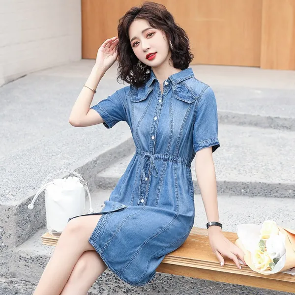 오우 시신 하늘 실크 데님 원피스 Osxy3949