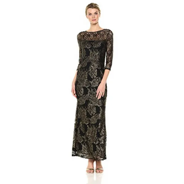 Marina Womens Foiled Metallic Lace Gown