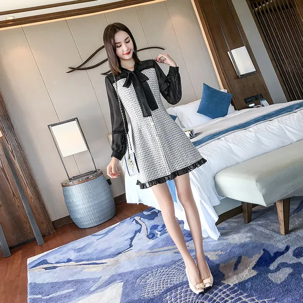 웨일테일 매드홍 여성 체크 무늬 셔츠형 캐주얼 원피스