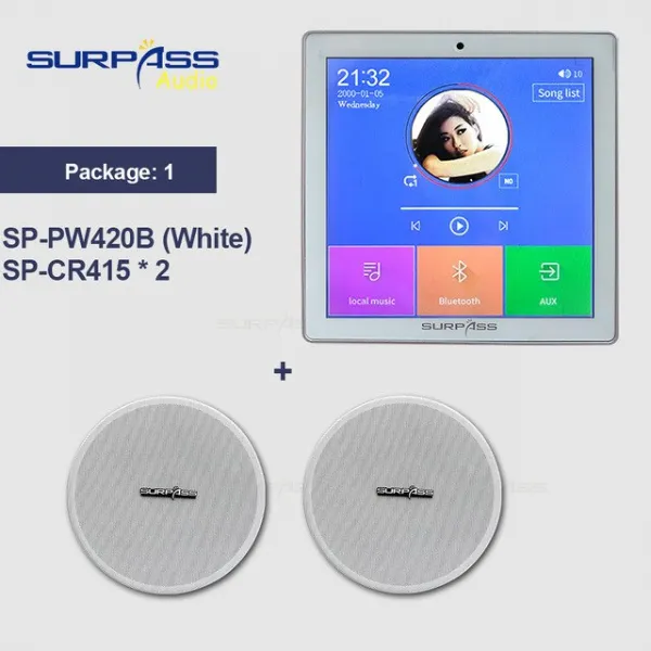 블루투스 앰프 홈 배경 음악 시스템 벽 증폭기에 휴대용 단순히 설치 플레이어 4 인치 스피커 천장 키트, 03 White