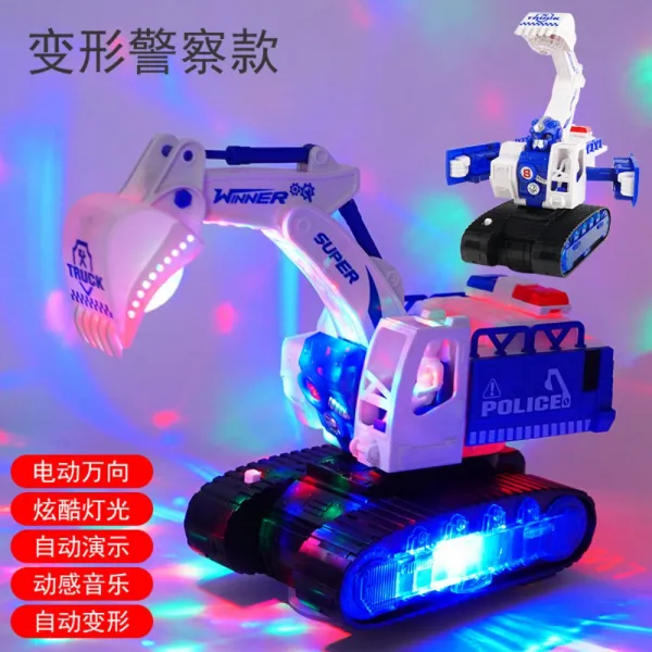 덤프트럭 굴착기 바퀴 로더 다이캐스트 금속 모형 건설 중장비 배터리판경찰전동변형음악굴착기