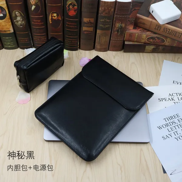 노트북가방 사용 Lenovo구세주 Y7000이너백 310s컴퓨터가방 14인치노트북 Ideapad320S컴퓨터 보호커버 트렌디 5000구세주 r720컴퓨터가방 15.6가죽커버, C05-풀블랙(PU이너백+전원선파우치)