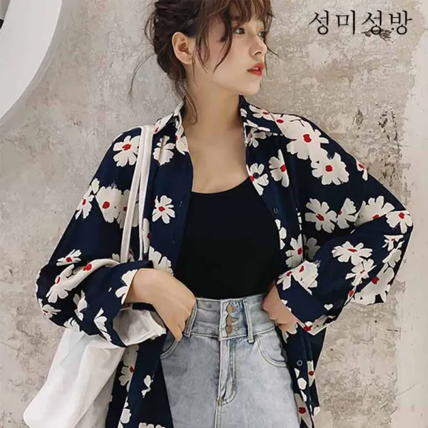 성미성방 블라우스 여 디자인 소중추 2019년 빈티지 항구 느낌의 루즈핏 긴팔 셔츠 패션X01