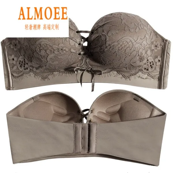 ALMOE 국제 브랜드 란제리 브 라 가 벼 운 사치품 브 라 우 드 튜브 가 없 는 브래지어 패 치 는 주로 어깨 끈 속옷 을 모 아 미 끄 러 지지 않 게 하고 가슴 베 이 스 를 올 려 탑 골 드 가 디 건 세트 38 / 85B