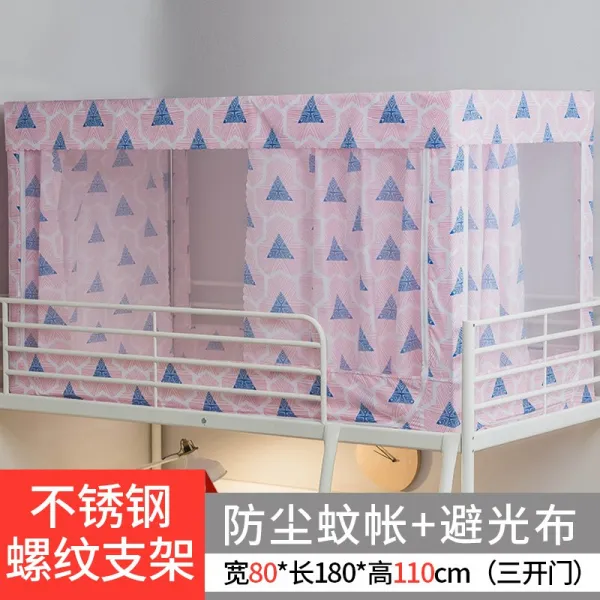 동빠몰 스텐받침대 모기장 기숙사 침실 일체 양식 햇빗가리기 커튼 09M 침대싱글 상하 깔다 금전 출납부 1 2메터, 윗가게 80cm -기하학무니 핑크 돌