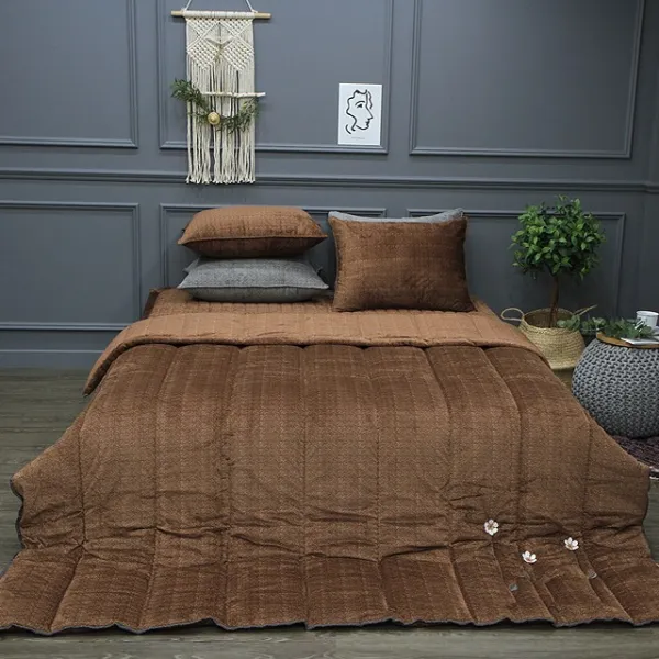 단잠 벨벳극세사 멜로스티치 입체자수이불세트 이불+패드+베개커버 다크브라운