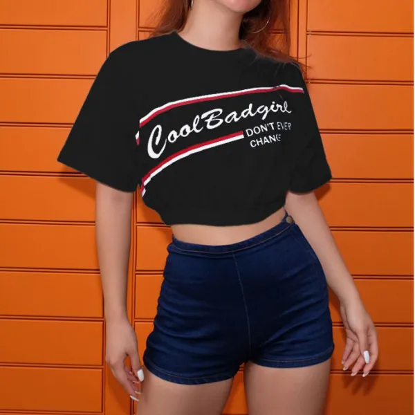 비치룩 반팔 크롭티 밴딩 배꼽티