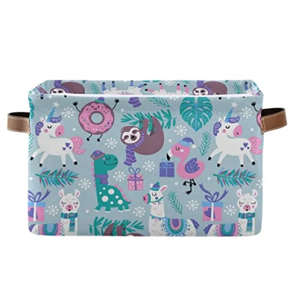 대형 접이식 보관 바구니 동물 꼽추 게으른 공룡 직물 보관 주머니 및 손잡이 15 X 11 X 9.5 인치 본상품