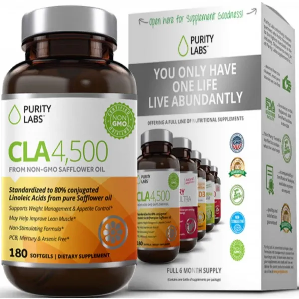 순수성 실험실 CLA 4 500 홍화 기름 번호 하나 자연적인 체중 감소 뚱뚱한 가열기 보충 교재 180 Softgel, 1