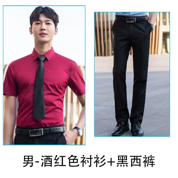 프로 블루 반팔 셔츠 남녀 동하절상 정장 분양부 작업복 수놓기 로고