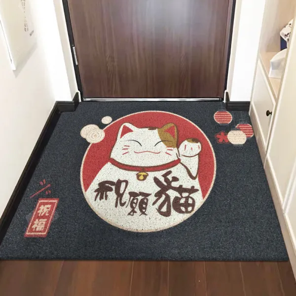 발매트 PVC실타래 매트 도어매트 진입문 카페트 문입구 미끄럼방지 가정용 플라스틱 방수 재단가능함, C04-SQ-블랙바탕 흰고양이-축원