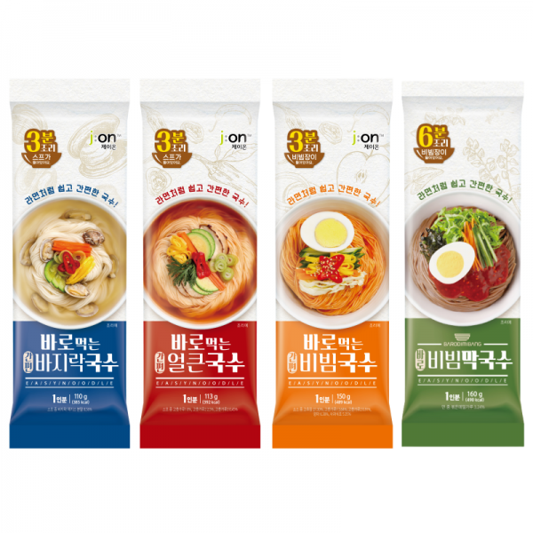 [비빔막국수 출시]제이온 바로먹는 간편국수 4가지맛(바지락맛 얼큰한맛 비빔 비빔막국수), 바로먹는 간편 바지락국수