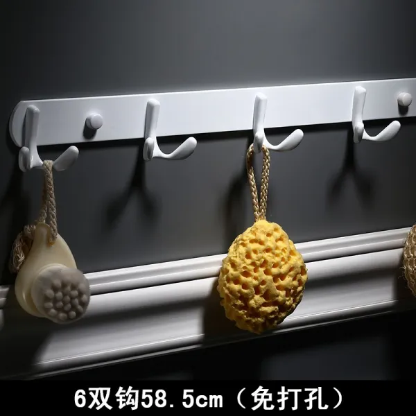 화이트 옷과 모자 더블 알루미늄 스페이스 문뒤 결탁걸다 엔틱 옷걸이훅 1단행거블랙 무타공, 1, 겹6갈고리 57.5cm （타공  /무