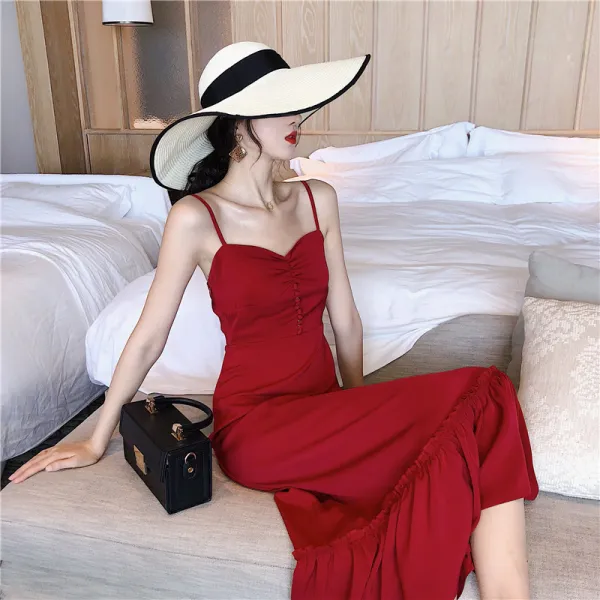 패션이루 섹시 나시 쉬폰 원피스 롱 여름 비치 여성 슬림핏