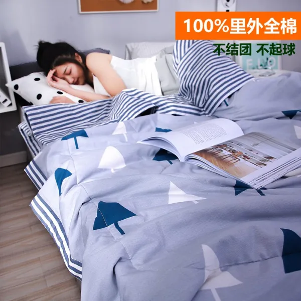 100 이외 전 면 여름 쿨링 이불 순면 에어컨 1인 2인용 워싱 가능 솜 얇은 봄 가을 아일랜드