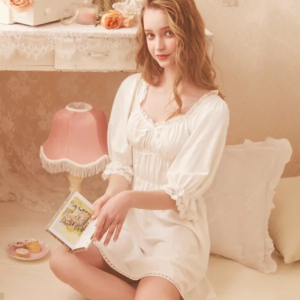 무한질주 레이스잠옷 ROSETREE 클래식 여성 봄 여름 계절 얇은 타입 미들 소매 공주 궁정풍 큐트 스위트 잠옷치마