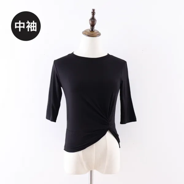 Mar.20 186번 댄스 트레이닝복 상의 모달 현대 무용의상 민속춤 중국 춤의상z L 소매 가 검은색 이다.