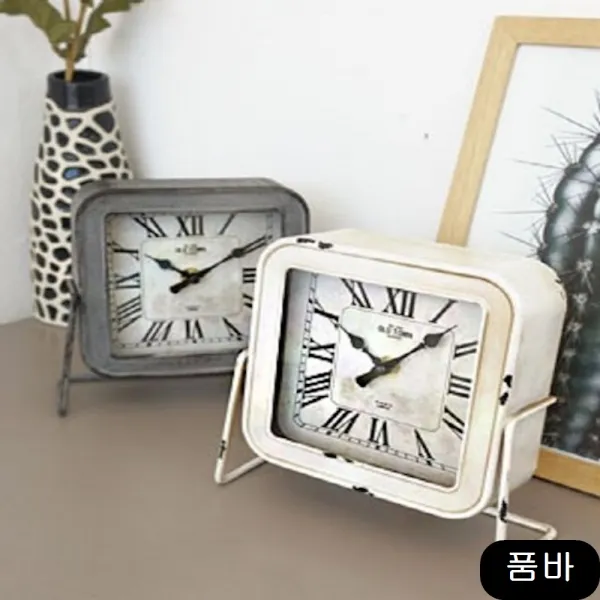 예쁜 로마숫자 사각 탁상시계 화이트 그레이 모닝콜 장식용, 상세페이지참조()