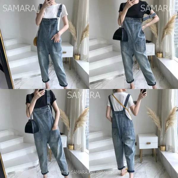 Qterra 특허브랜드 멜빵바지 가을겨울 데님 빅사이즈 슬랙스 여성