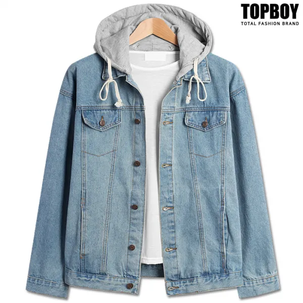 탑보이 남녀공용 오버핏 후드 데님 자켓 Kc018 