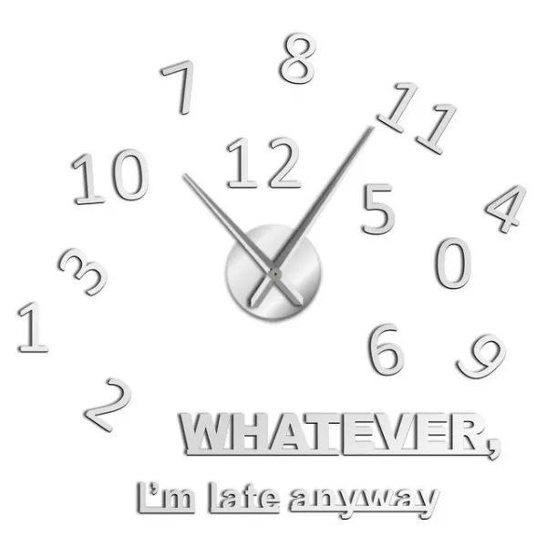 내가 늦었 어 어쨌든 영감 따옴표 벽 예술 큰 숫자 DIY 벽시계 거실 벽 시계 Procrastinators 선물, 02 Silver_01 37 Inch