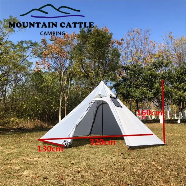 2 개의 문 Ultralight 옥외 야영 Teepee 3-4Person 20D 실리콘 나일론 배낭 하이킹 천막을 가진 격상 된 큰 피라미드 천막, TypeB Outer Tent_7