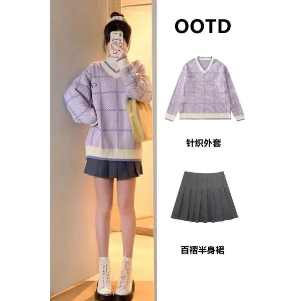 가을스웨터패션 가을겨울 학원 무드 스윗 후배다 스타일리쉬 클래식 CHIC 룩 여성 3358401616