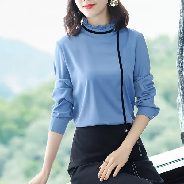 설맞이 봄 상의 여 숙녀 스모크 블루 셔츠 여성 이너 입방아