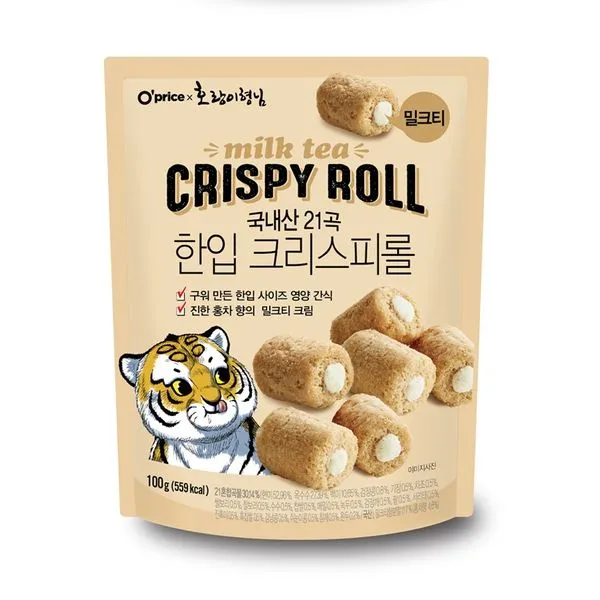 오프라이스 오프라이스 호랑이형님 국내산 21곡 한입 크리스피롤 밀크티 100g, 옵션없음