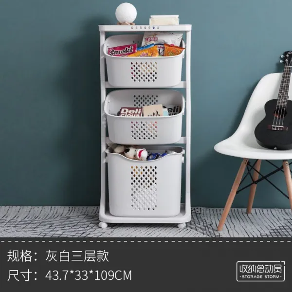 Nov.28 86번 간식 수납 신기망 레드 다층 장난감 선반 착지 가정용 거실 침실 수납 리어카 키친Z, 회백색 3 층 타 입 - 구름 바퀴 (바 텀 높이 +
