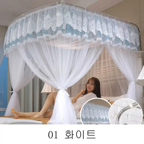 뉴타임즈3 u 형 신축모기장 1.8m 침대네 가정용 1.5m 침대 두께 강화 골무늬장 QH14 A25, 01 화이트